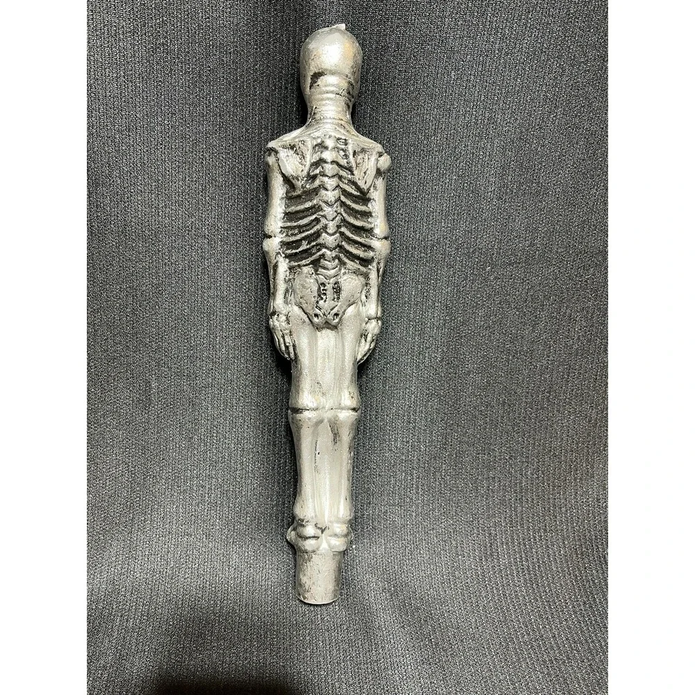 Halloween Taper Candle Skeleton Silver Colored Unused Unique VTG